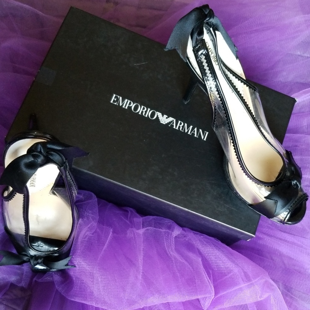 NIB Emporio Armani Clear Peep Toe Slingback Heels